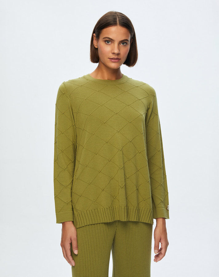 T24K-6005 Kendinden Dokulu Tunik FİABA-OLİVE - 1