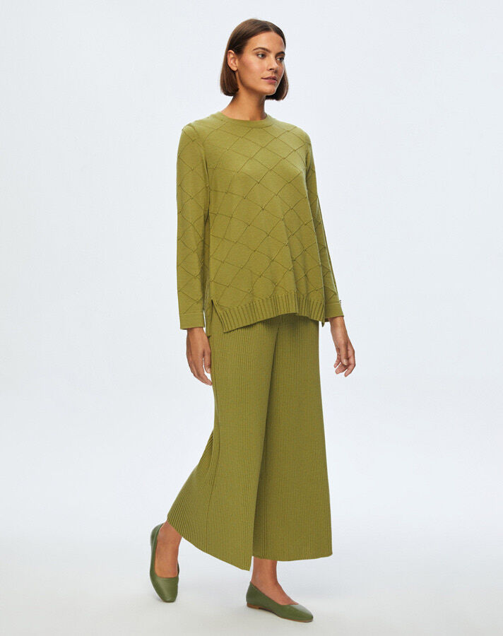 T24K-6005 Kendinden Dokulu Tunik FİABA-OLİVE - 3