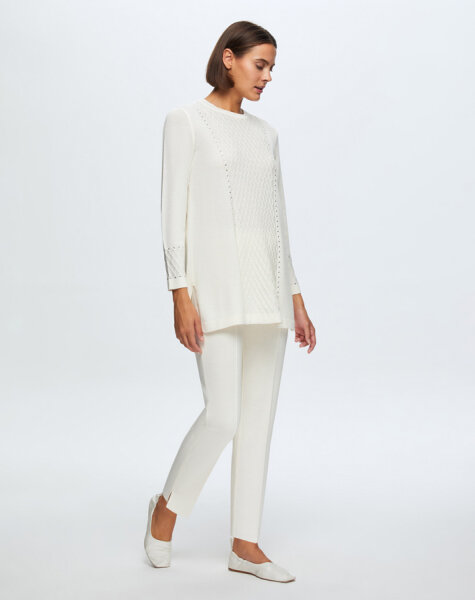 T24K-6006 Saç Örgü Taşlı Tunik FEDE-ECRU 