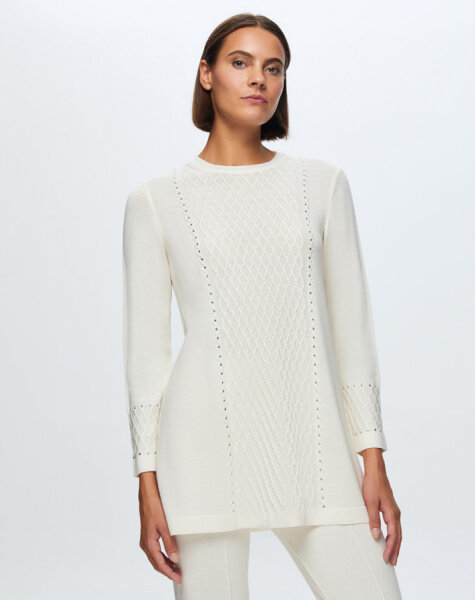 T24K-6006 Saç Örgü Taşlı Tunik FEDE-ECRU - 3