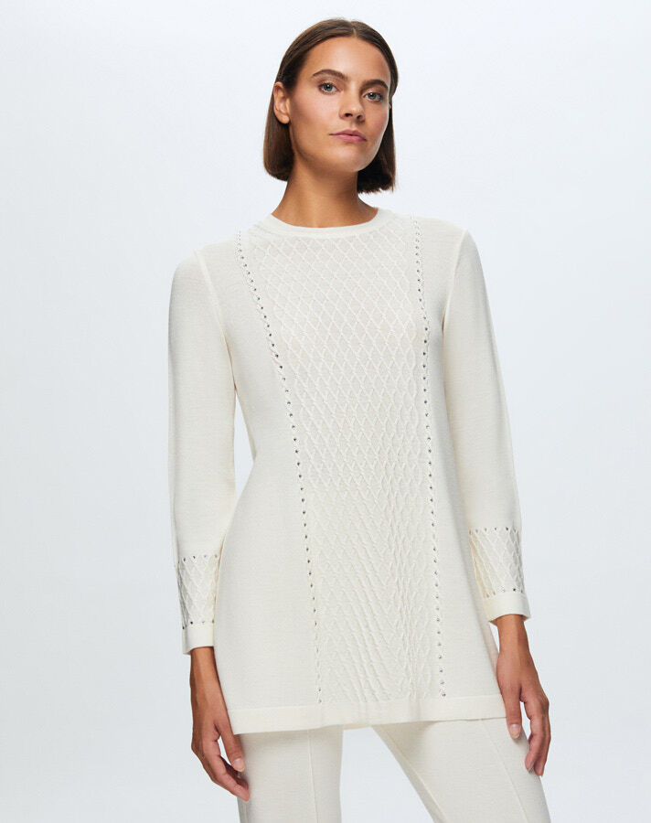 T24K-6006 Saç Örgü Taşlı Tunik FEDE-ECRU - 3