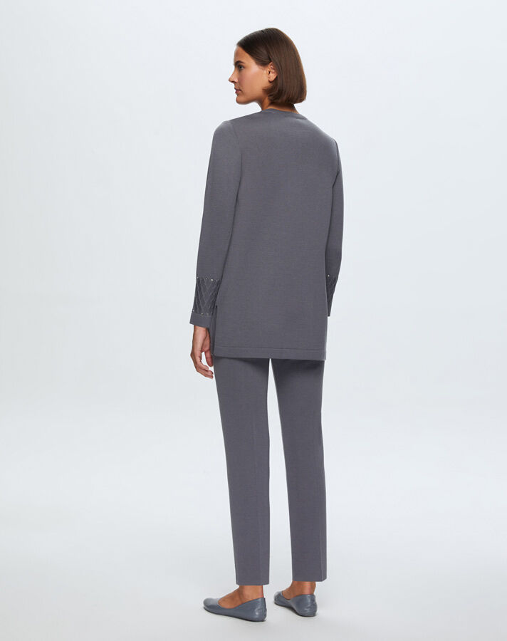 T24K-6006 Saç Örgü Taşlı Tunik OMERO-DARK GREY - 2