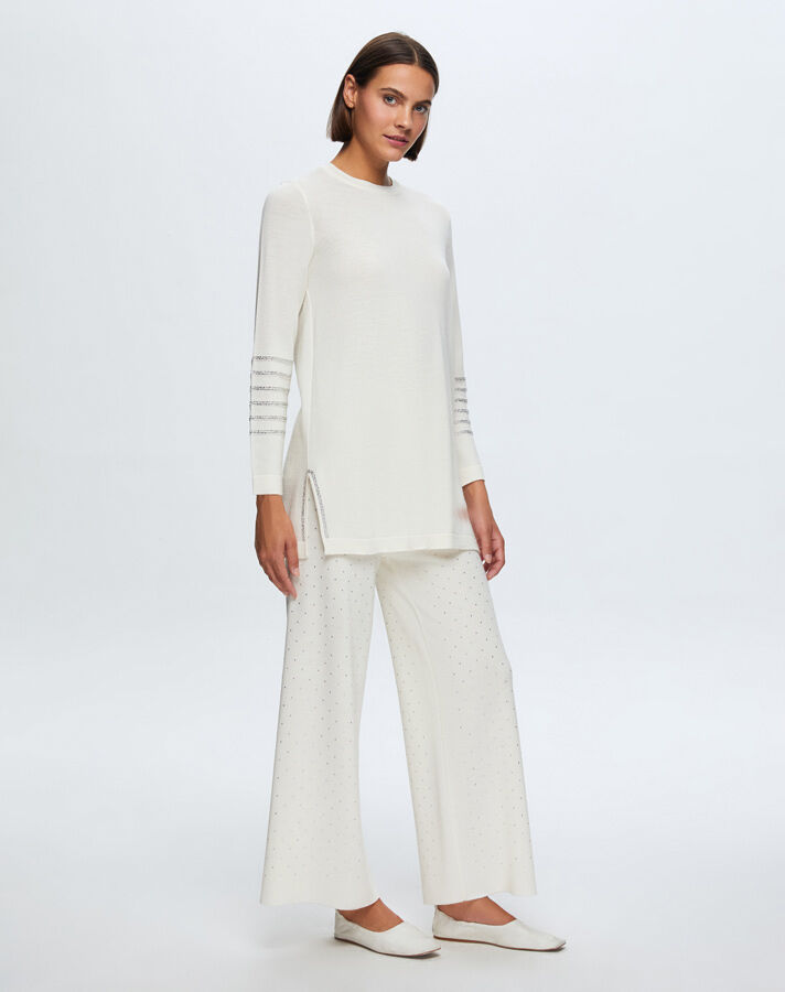 T24K-6008 Kolu Taşlı Tunik FEDE-ECRU - 1