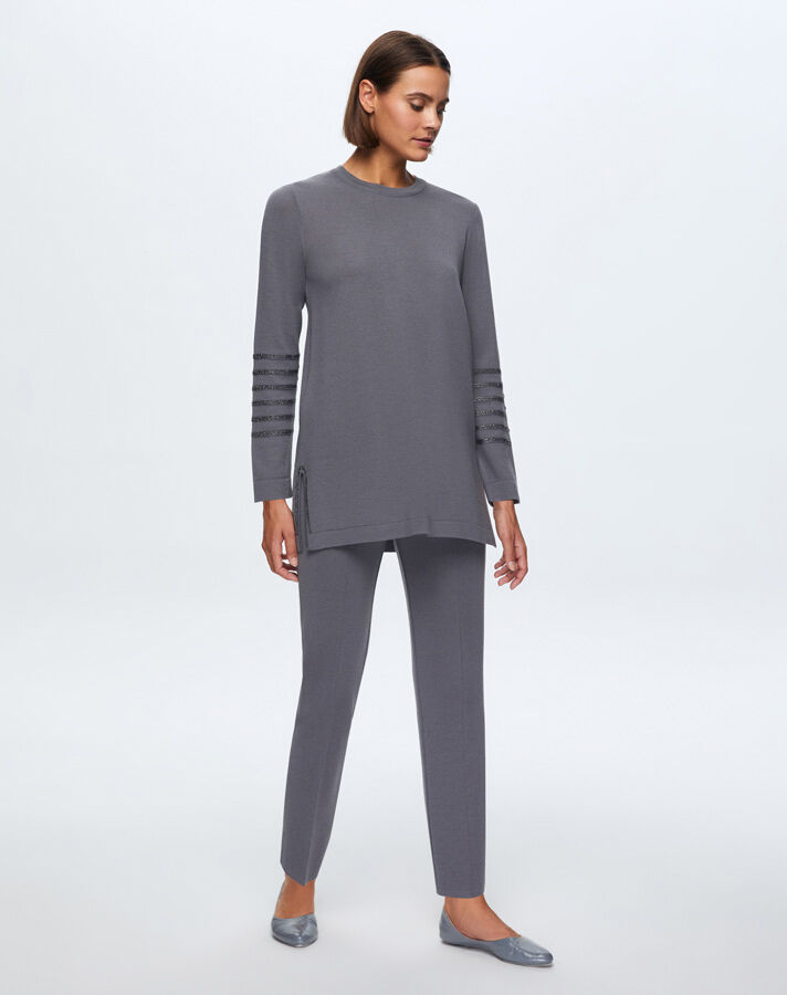 T24K-6008 Kolu Taşlı Tunik OMERO-DARK GREY - 2