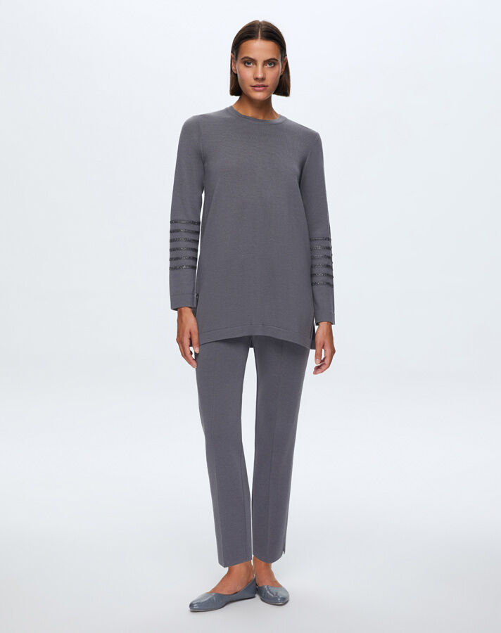 T24K-6008 Kolu Taşlı Tunik OMERO-DARK GREY - 1