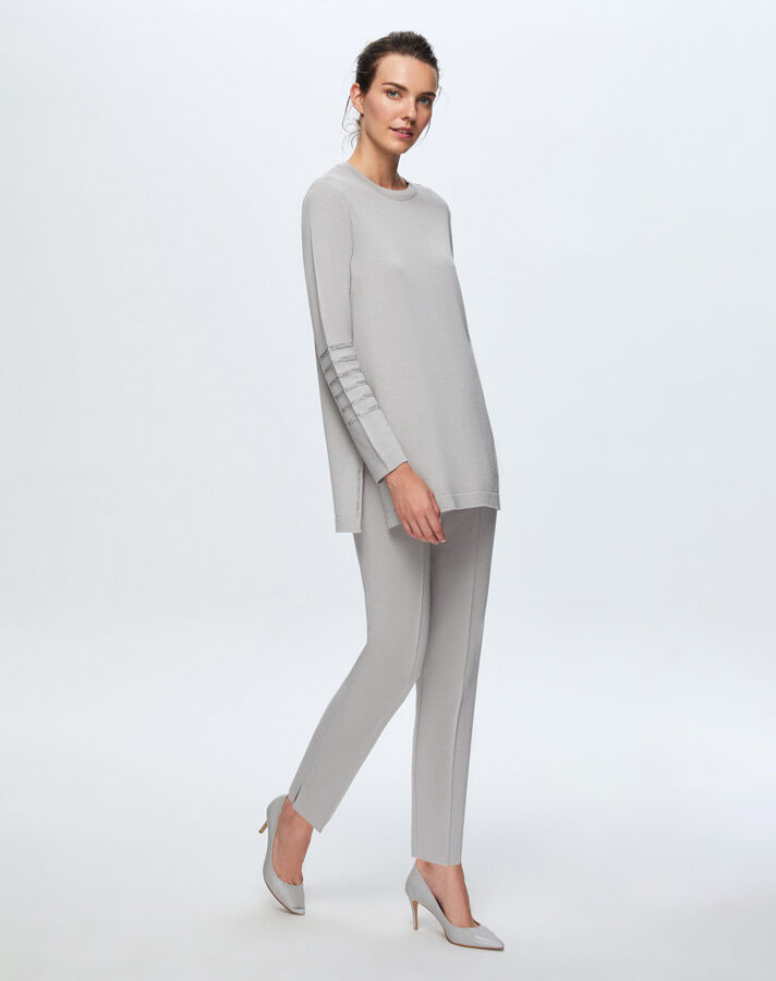 T24K-6008 Kolu Taşlı Tunik VİLLA-GREY - 1