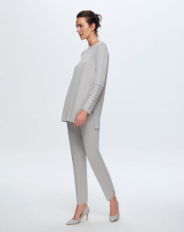 T24K-6008 Kolu Taşlı Tunik VİLLA-GREY - 2