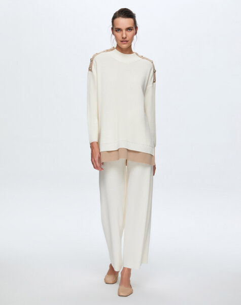 T24K-6009 Renkli Düğme Aksesuarlı Tunik FEDE-ECRU 