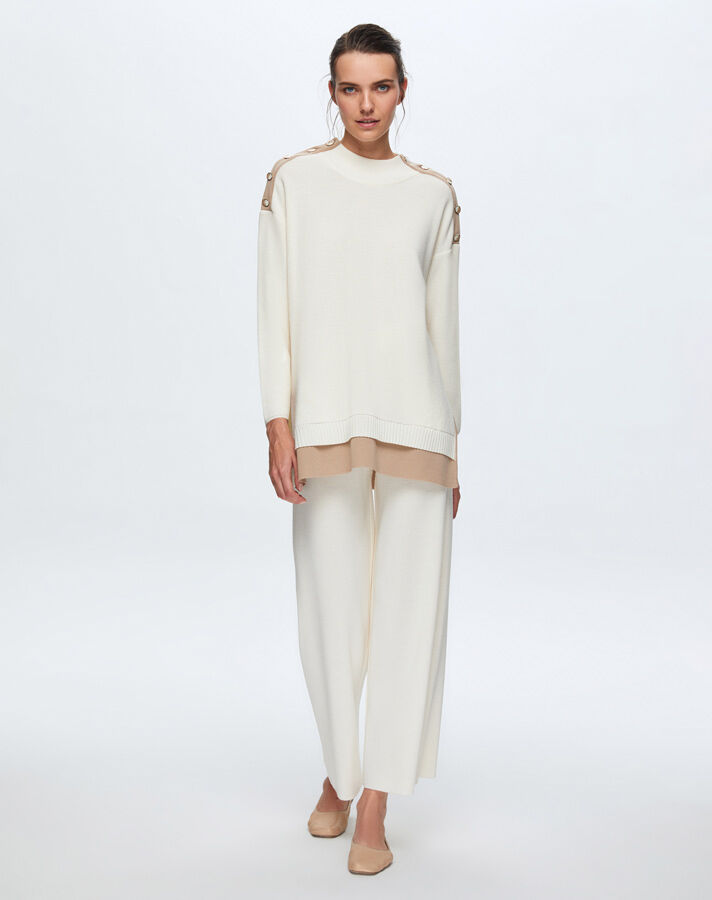 T24K-6009 Renkli Düğme Aksesuarlı Tunik FEDE-ECRU - 1