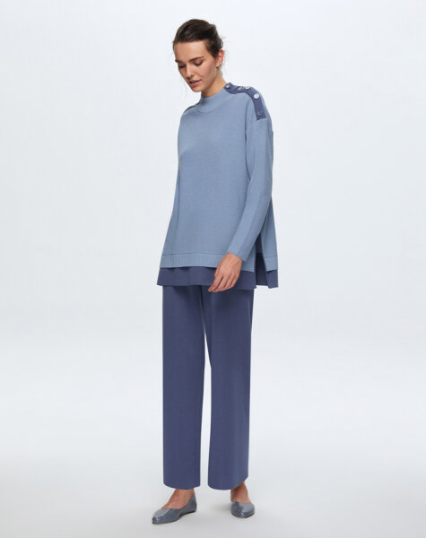 T24K-6009 Renkli Düğme Aksesuarlı Tunik OVALE-BLUE - 1