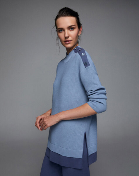 T24K-6009 Renkli Düğme Aksesuarlı Tunik OVALE-BLUE - 4