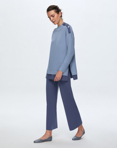 T24K-6009 Renkli Düğme Aksesuarlı Tunik OVALE-BLUE - 2