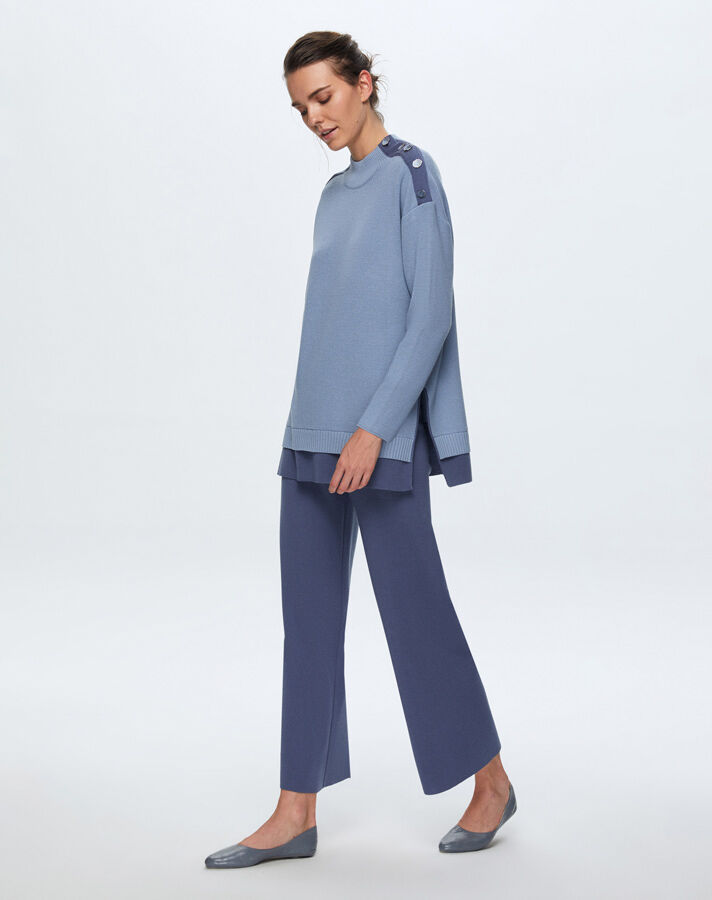 T24K-6009 Renkli Düğme Aksesuarlı Tunik OVALE-BLUE - 2