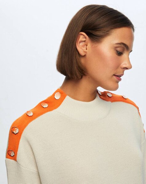 T24K-6009 Renkli Düğme Aksesuarlı Tunik VOLO-SMOKE / BROLO-ORANGE - 5