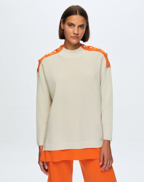 T24K-6009 Renkli Düğme Aksesuarlı Tunik VOLO-SMOKE / BROLO-ORANGE - 4