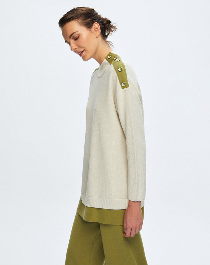 T24K-6009 Renkli Düğme Aksesuarlı Tunik VOLO-SMOKE / FİABA-OLİVE - 2