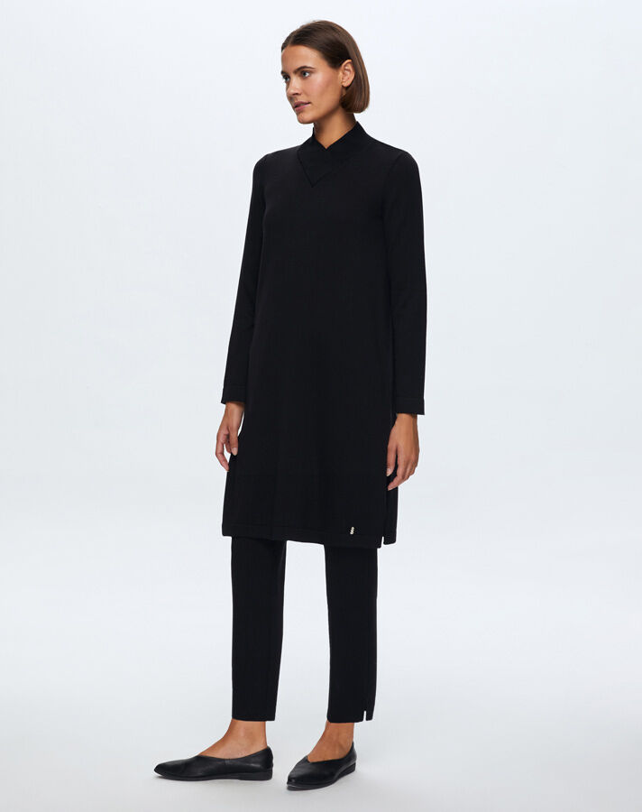T24K-6011 V Yaka Triko Tunik BLACK - 1
