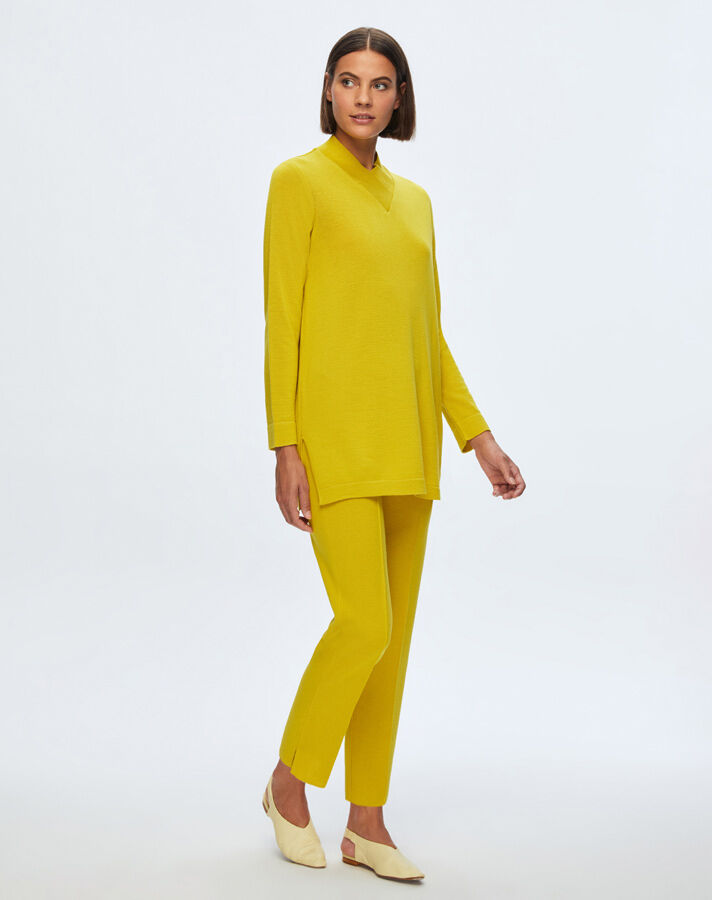 T24K-6011 V Yaka Triko Tunik ETİCA-YELLOW - 1