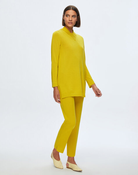 T24K-6011 V Yaka Triko Tunik ETİCA-YELLOW 