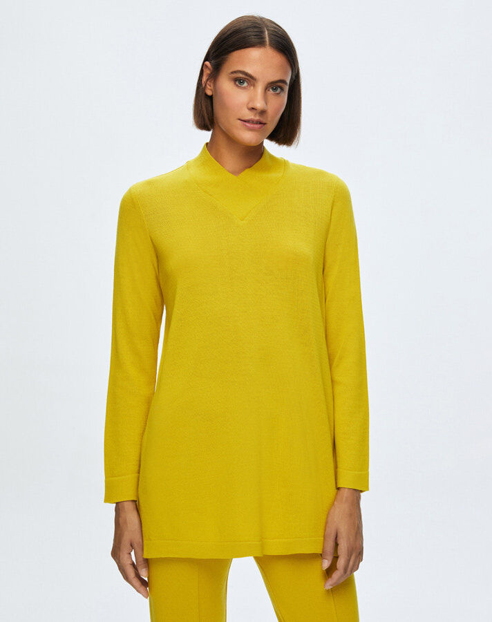 T24K-6011 V Yaka Triko Tunik ETİCA-YELLOW - 2