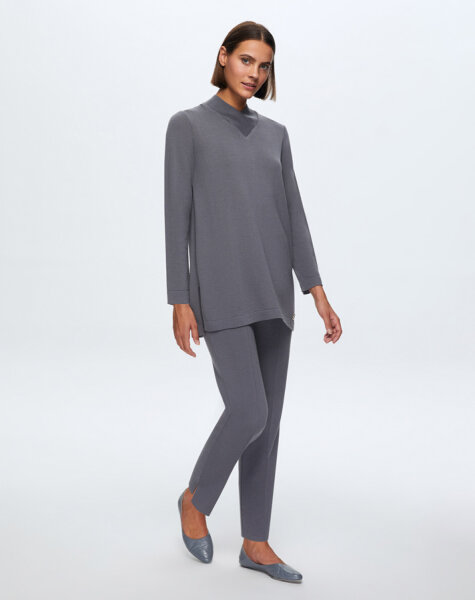 T24K-6011 V Yaka Triko Tunik OMERO-DARK GREY - 1