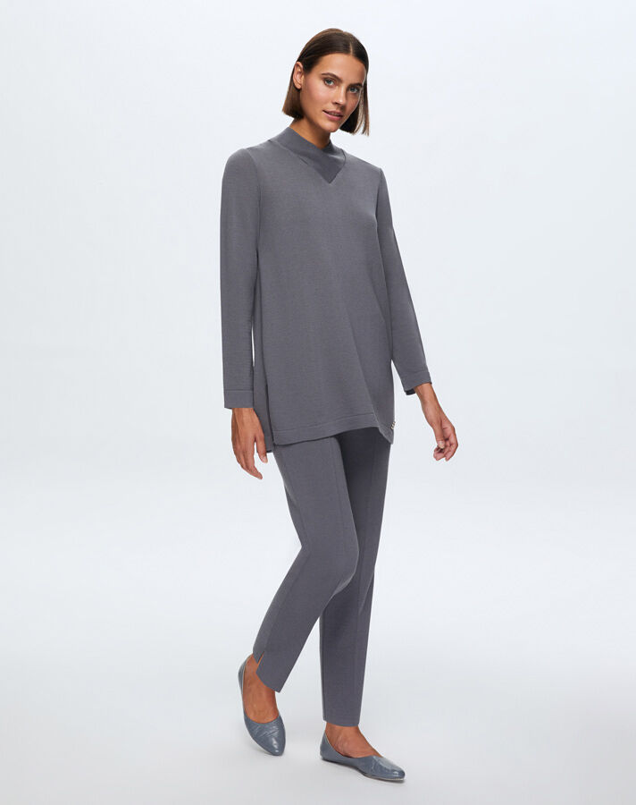 T24K-6011 V Yaka Triko Tunik OMERO-DARK GREY - 1