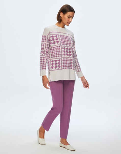 T24K-6014 Kaz Ayağı Desenli Triko Tunik - 6