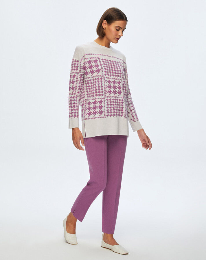 T24K-6014 Kaz Ayağı Desenli Triko Tunik - 6