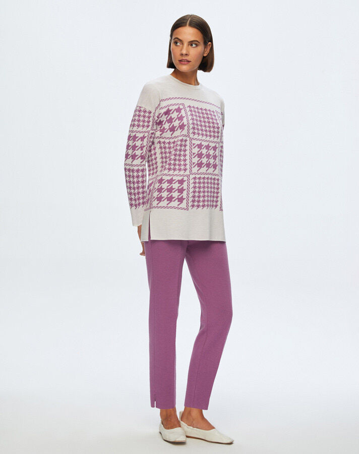 T24K-6014 Kaz Ayağı Desenli Triko Tunik - 7