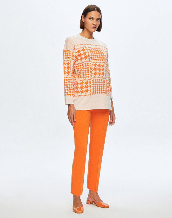 T24K-6014 Kaz Ayağı Desenli Triko Tunik - 1