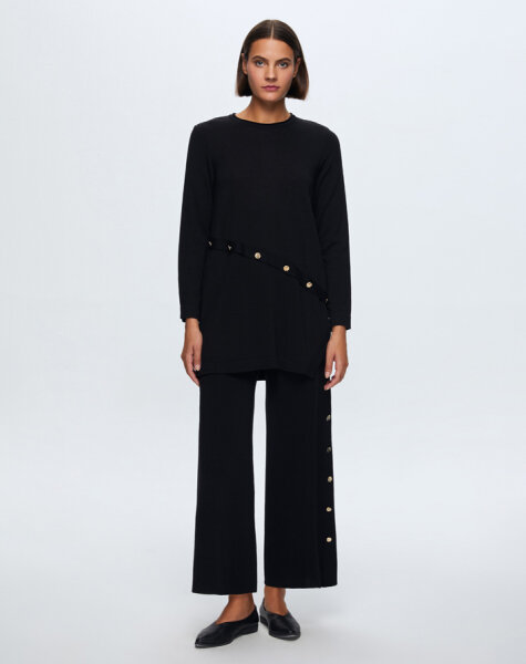 T24K-6015 Düğme Aksesuarlı Triko Tunik BLACK - 1