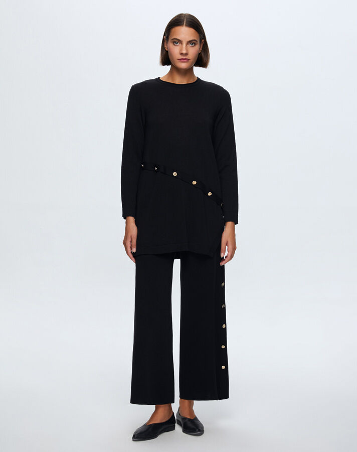 T24K-6015 Düğme Aksesuarlı Triko Tunik BLACK - 1
