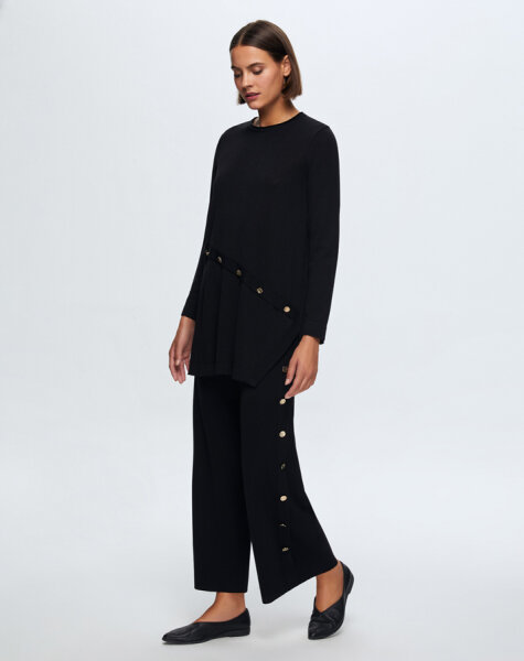 T24K-6015 Düğme Aksesuarlı Triko Tunik BLACK - 2
