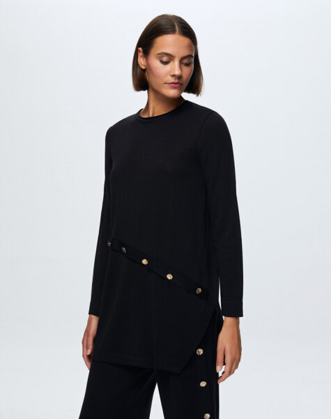T24K-6015 Düğme Aksesuarlı Triko Tunik BLACK - 3