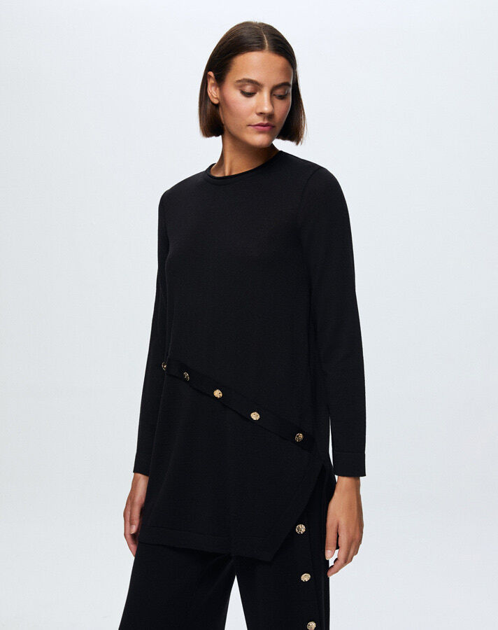 T24K-6015 Düğme Aksesuarlı Triko Tunik BLACK - 3