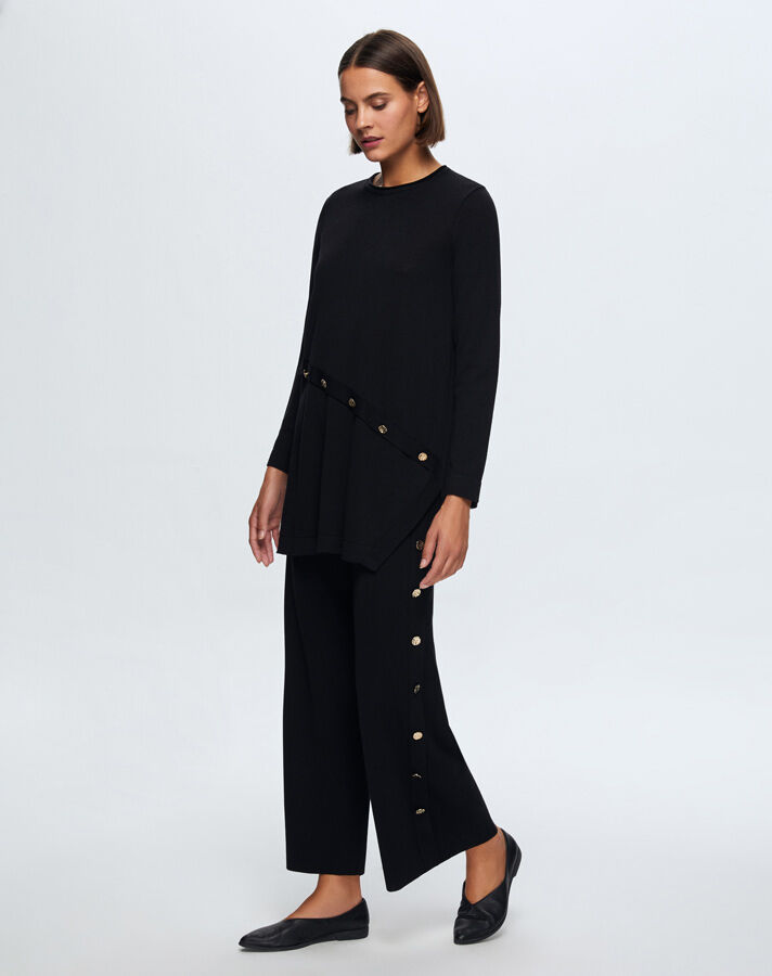 T24K-6015 Düğme Aksesuarlı Triko Tunik BLACK - 2