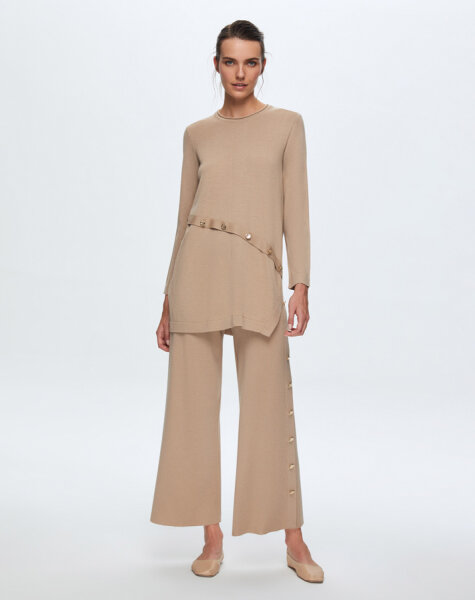 T24K-6015 Düğme Aksesuarlı Triko Tunik CORO-CAMEL 