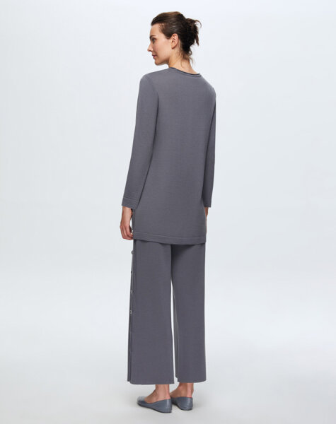 T24K-6015 Düğme Aksesuarlı Triko Tunik OMERO-DARK GREY - MISS DALIDA (1)