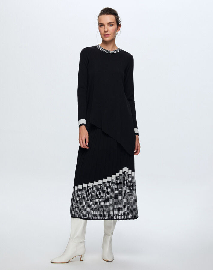 T24K-6016 Asimetrik Kesim Triko Tunik BLACK - 1