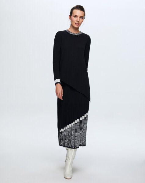 T24K-6016 Asimetrik Kesim Triko Tunik BLACK - 3