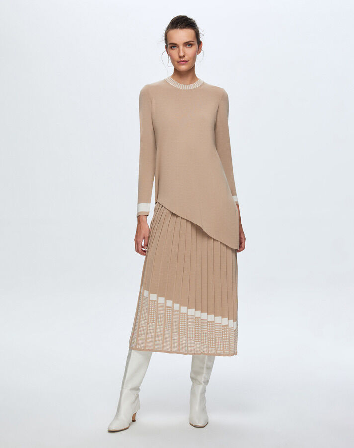 T24K-6016 Asimetrik Kesim Triko Tunik CORO-CAMEL - 1