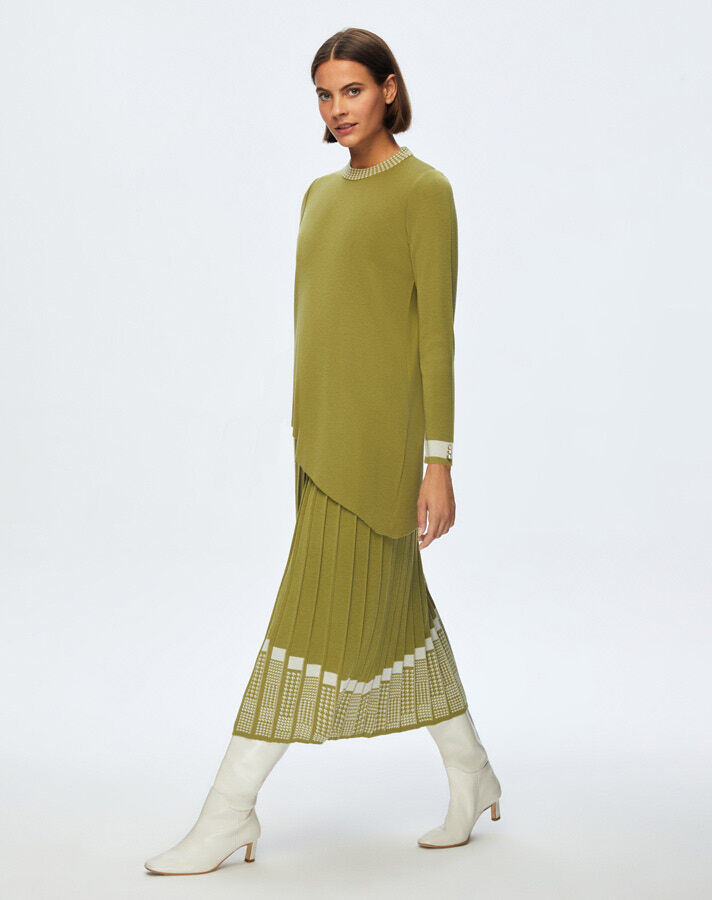 T24K-6016 Asimetrik Kesim Triko Tunik FİABA-OLİVE - 2