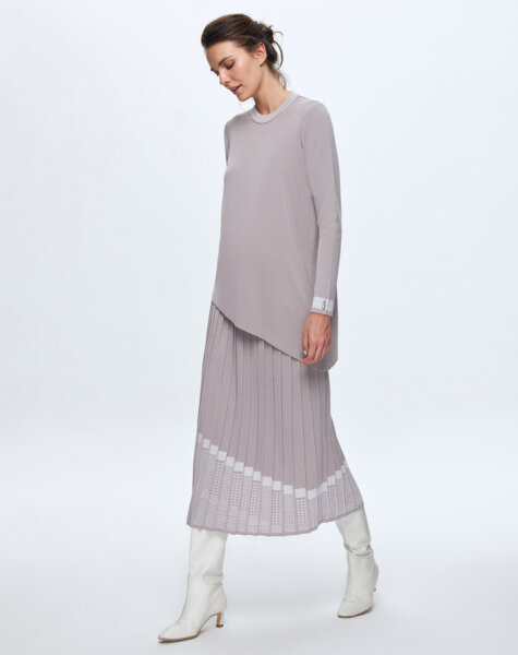 T24K-6016 Asimetrik Kesim Triko Tunik TERRA-MİLKY - 2