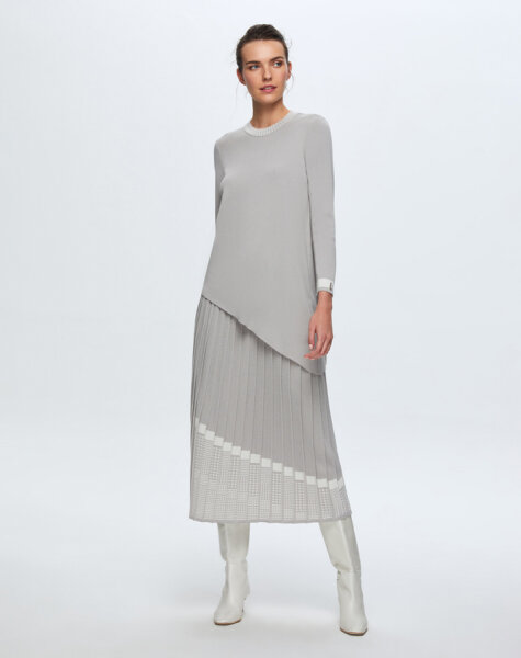 T24K-6016 Asimetrik Kesim Triko Tunik VİLLA-GREY 
