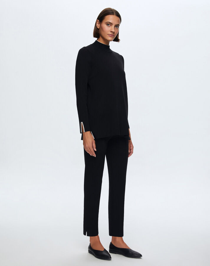 T24K-6017 Renk Şeritli Triko Tunik BLACK - 1