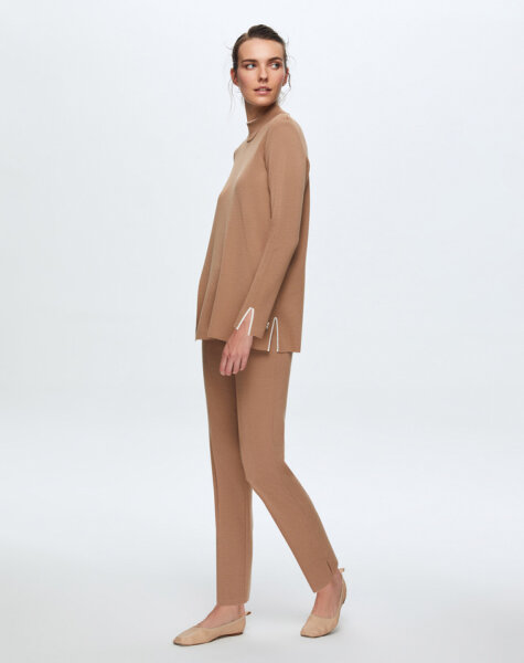 T24K-6017 Renk Şeritli Triko Tunik COMO-CAREMEL 