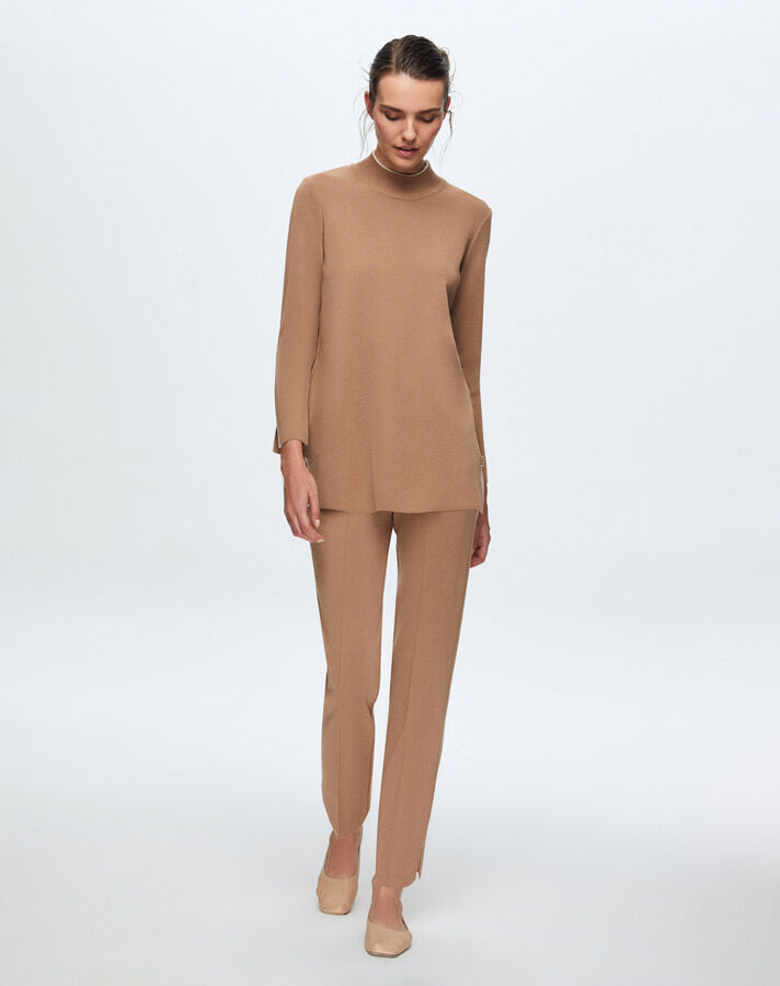 T24K-6017 Renk Şeritli Triko Tunik COMO-CAREMEL - 2