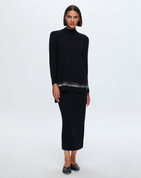 T24K-6018 Keçe Detaylı Triko Tunik BLACK 