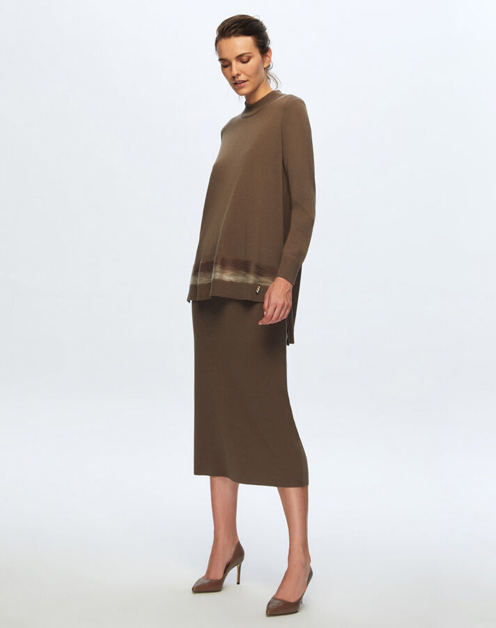 T24K-6018 Keçe Detaylı Triko Tunik DATA-BROWN - 1