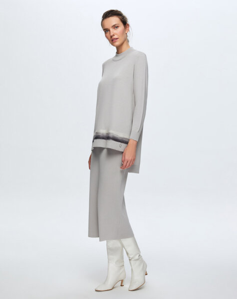 T24K-6018 Keçe Detaylı Triko Tunik VİLLA-GREY 